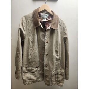 LL Bean Mens Field Coat Tan Canvas Plaid Flannel Lined Barn Jacket 3X 259546